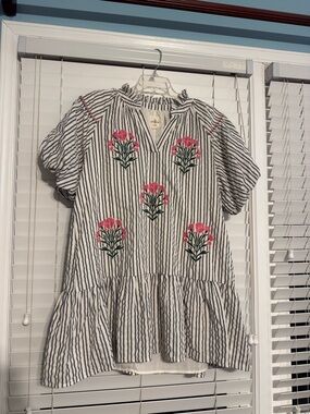 Umgee Seersucker Embroidered Dress